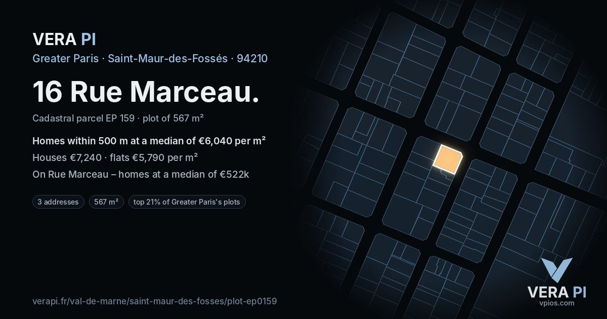 16 Rue Marceau, Saint-Maur-des-Fossés at night – the plot lit, the parcels around coloured by the prices near them