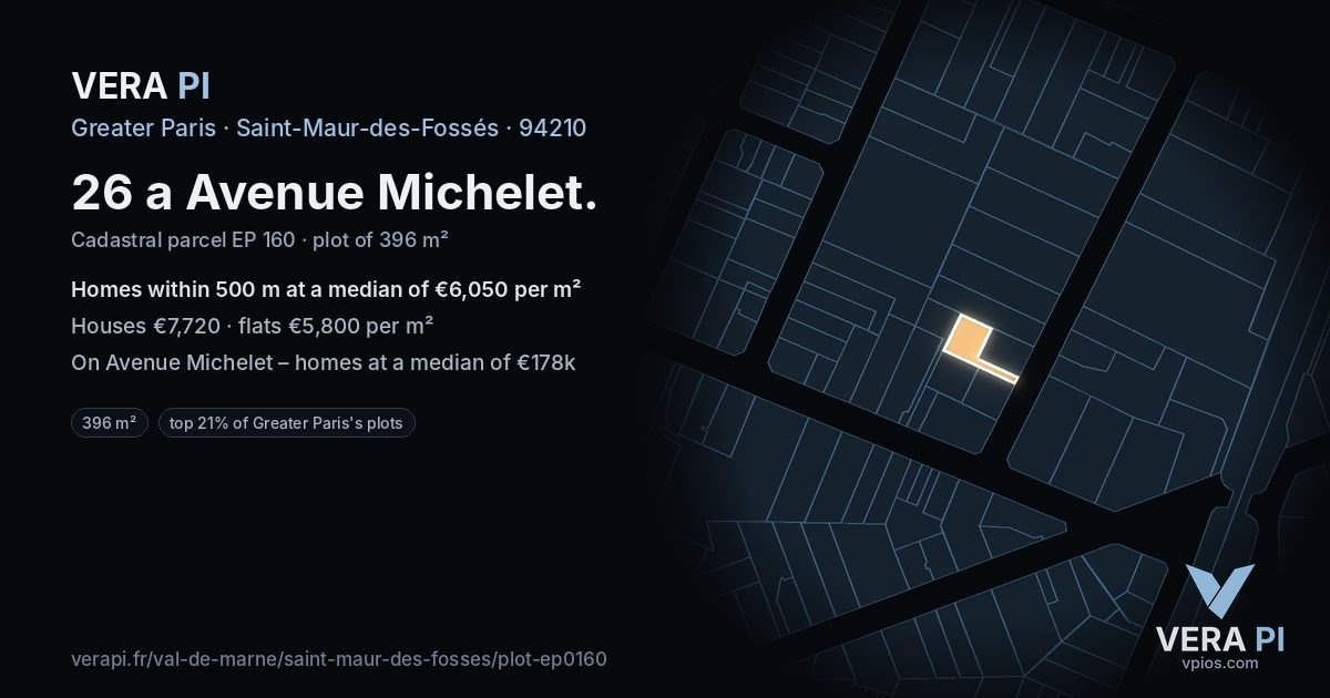 26 a Avenue Michelet, Saint-Maur-des-Fossés at night – the plot lit, the parcels around coloured by the prices near them