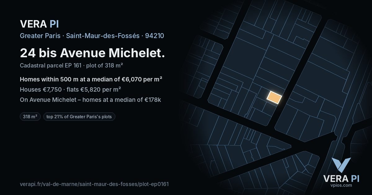 24 bis Avenue Michelet, Saint-Maur-des-Fossés at night – the plot lit, the parcels around coloured by the prices near them