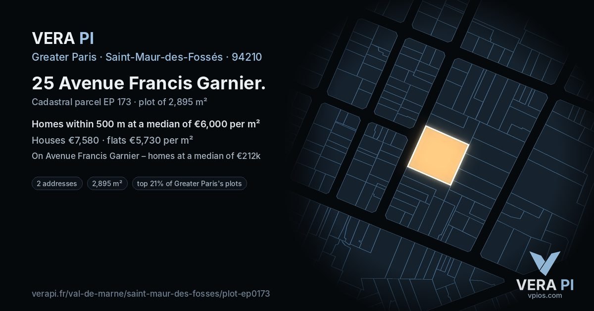 25 Avenue Francis Garnier, Saint-Maur-des-Fossés at night – the plot lit, the parcels around coloured by the prices near them