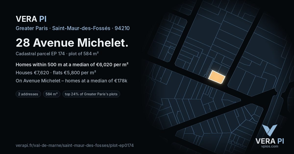 28 Avenue Michelet, Saint-Maur-des-Fossés at night – the plot lit, the parcels around coloured by the prices near them