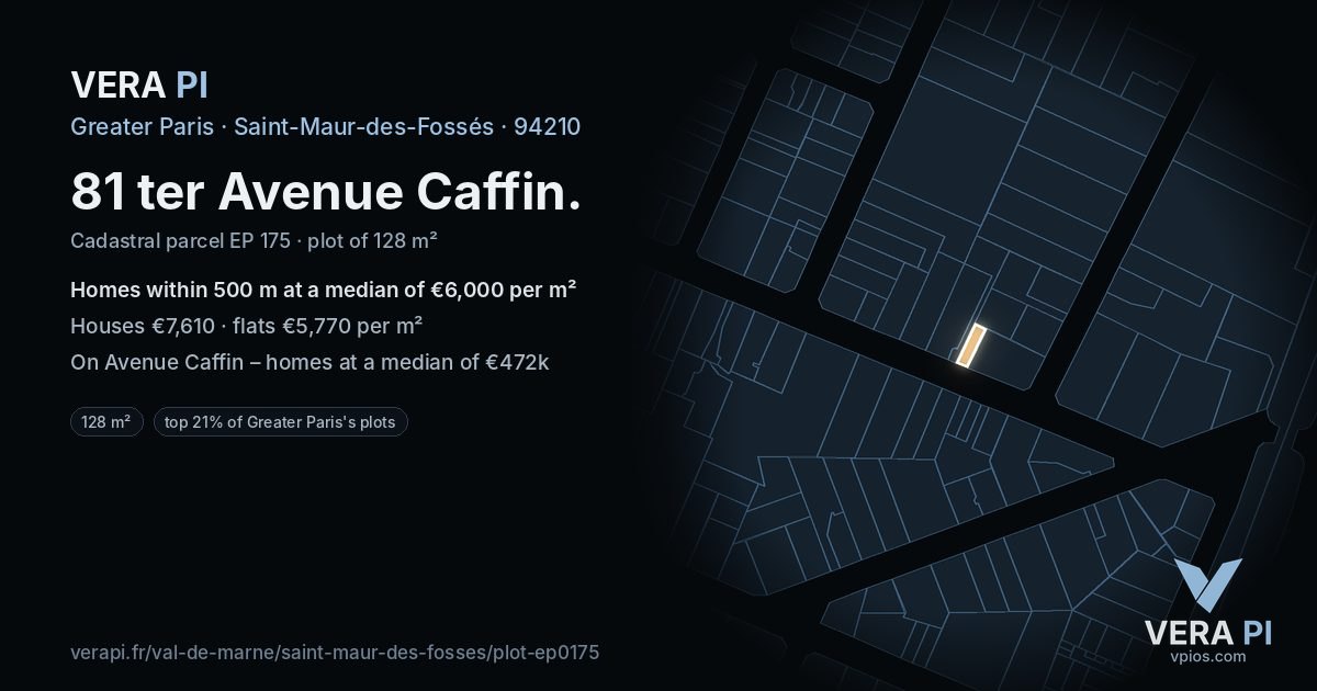 81 ter Avenue Caffin, Saint-Maur-des-Fossés at night – the plot lit, the parcels around coloured by the prices near them