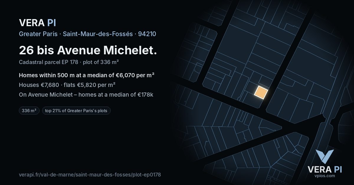 26 bis Avenue Michelet, Saint-Maur-des-Fossés at night – the plot lit, the parcels around coloured by the prices near them