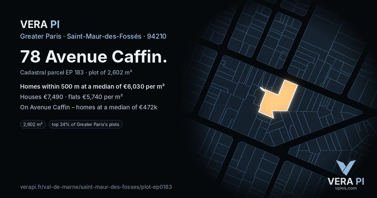 78 Avenue Caffin, Saint-Maur-des-Fossés at night – the plot lit, the parcels around coloured by the prices near them