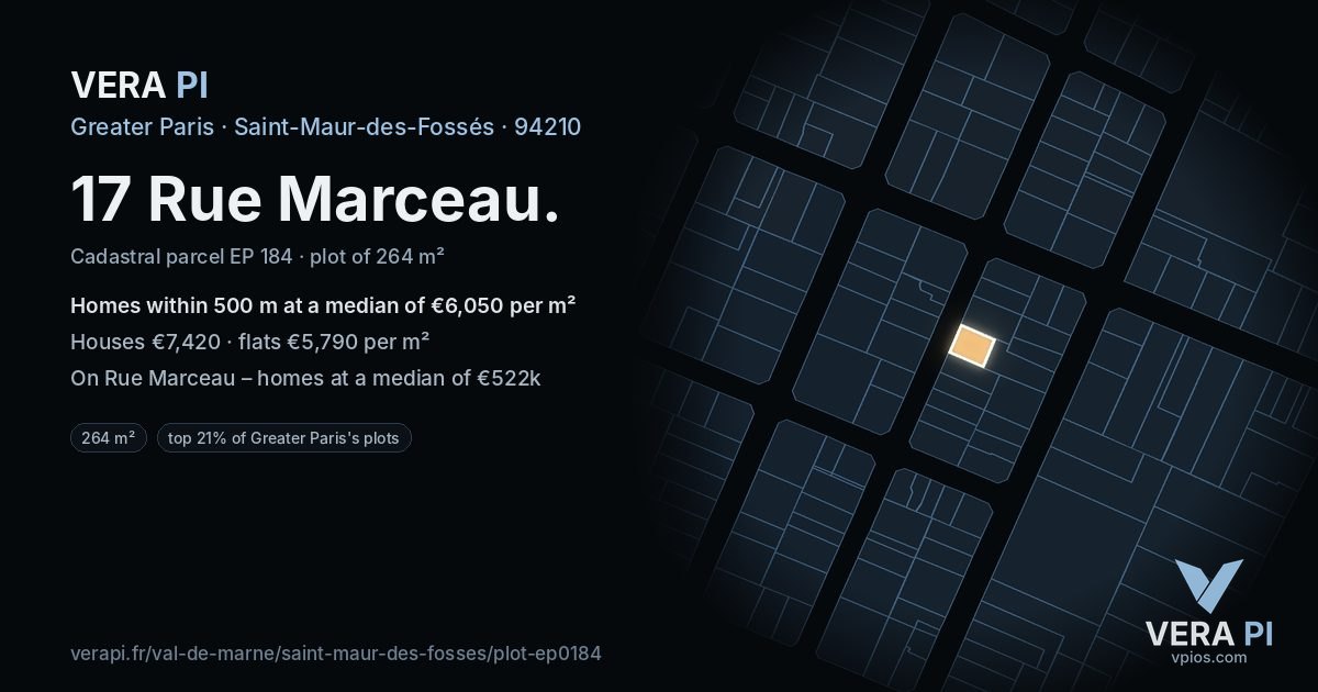 17 Rue Marceau, Saint-Maur-des-Fossés at night – the plot lit, the parcels around coloured by the prices near them
