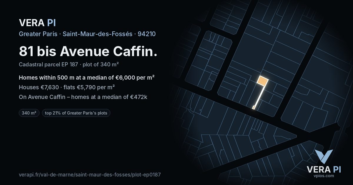 81 bis Avenue Caffin, Saint-Maur-des-Fossés at night – the plot lit, the parcels around coloured by the prices near them
