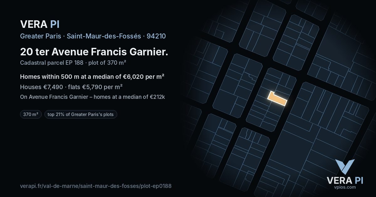 20 ter Avenue Francis Garnier, Saint-Maur-des-Fossés at night – the plot lit, the parcels around coloured by the prices near them