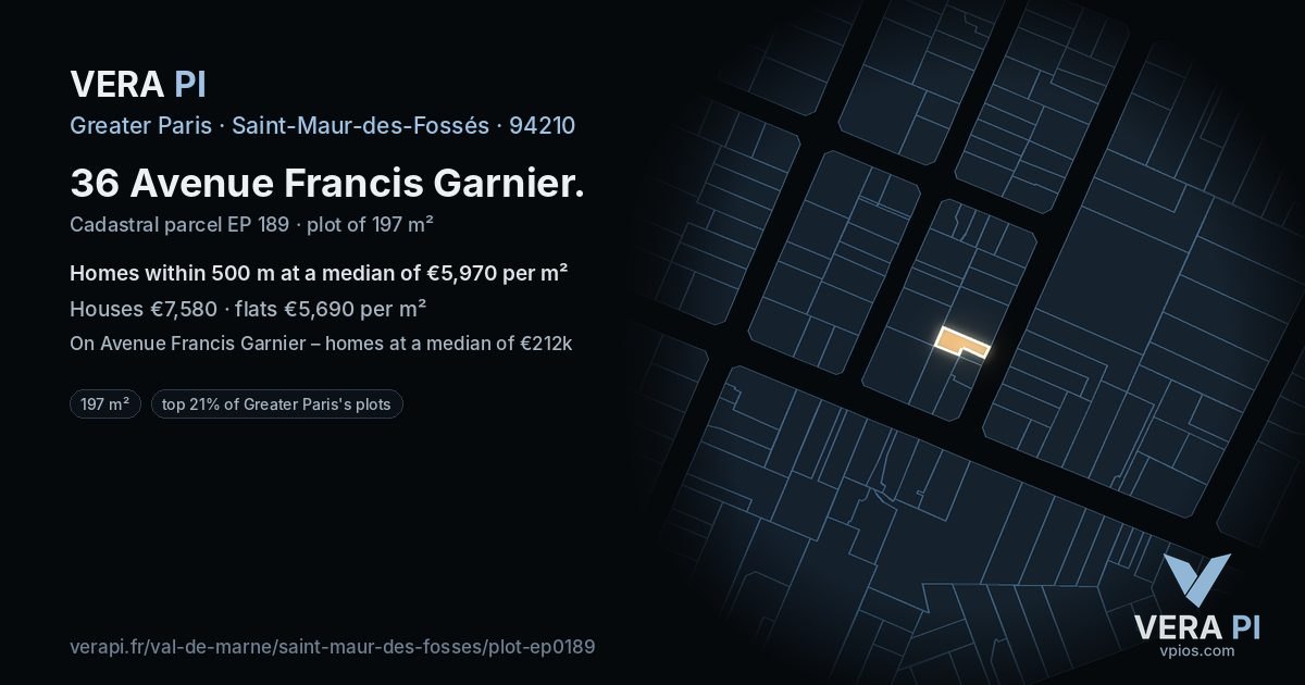 36 Avenue Francis Garnier, Saint-Maur-des-Fossés at night – the plot lit, the parcels around coloured by the prices near them