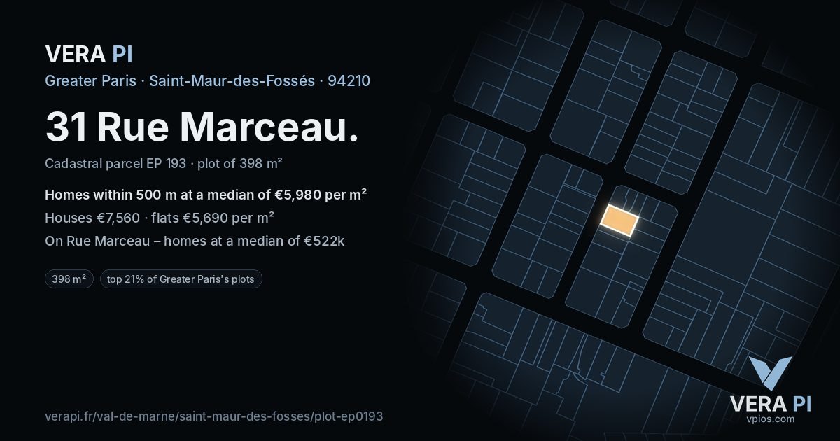 31 Rue Marceau, Saint-Maur-des-Fossés at night – the plot lit, the parcels around coloured by the prices near them