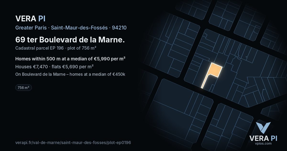 69 ter Boulevard de la Marne, Saint-Maur-des-Fossés at night – the plot lit, the parcels around coloured by the prices near them