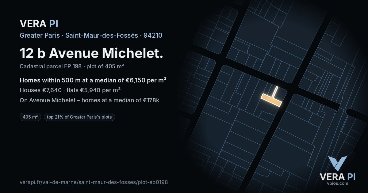 12 b Avenue Michelet, Saint-Maur-des-Fossés at night – the plot lit, the parcels around coloured by the prices near them