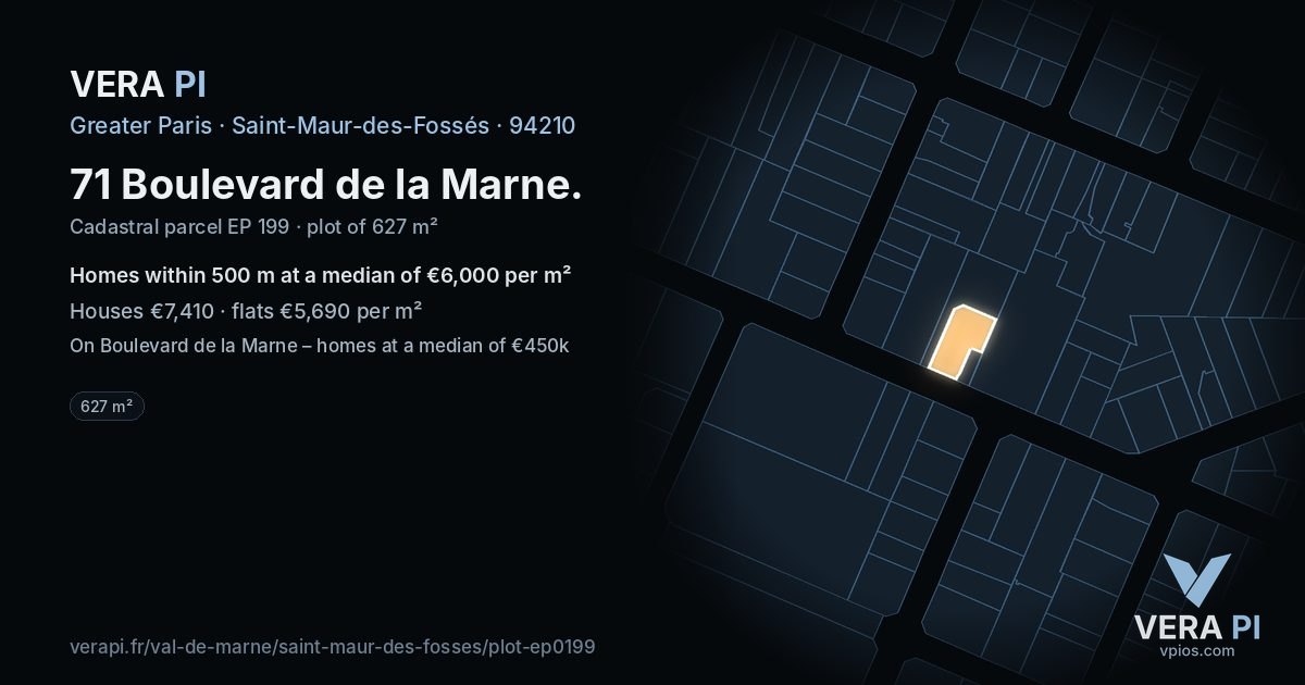 71 Boulevard de la Marne, Saint-Maur-des-Fossés at night – the plot lit, the parcels around coloured by the prices near them