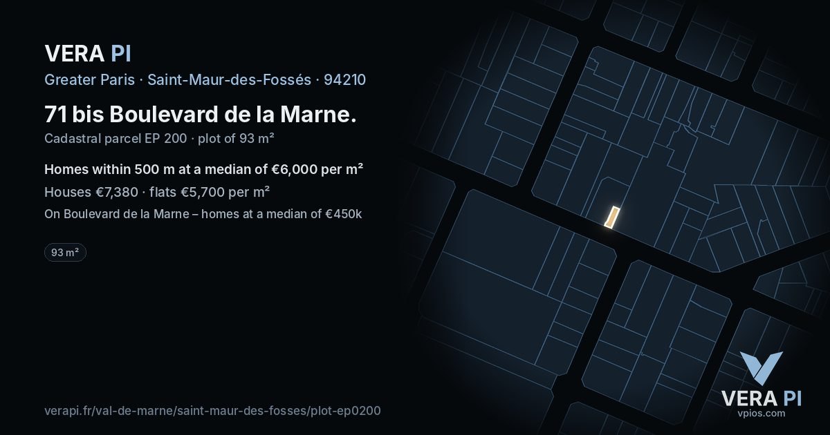 71 bis Boulevard de la Marne, Saint-Maur-des-Fossés at night – the plot lit, the parcels around coloured by the prices near them