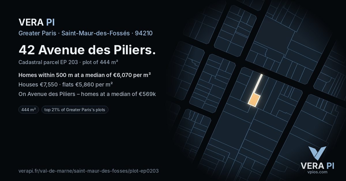 42 Avenue des Piliers, Saint-Maur-des-Fossés at night – the plot lit, the parcels around coloured by the prices near them