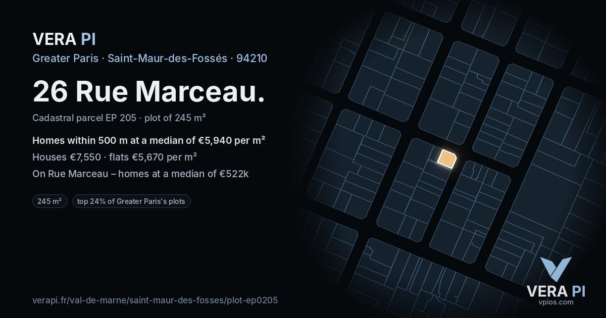 26 Rue Marceau, Saint-Maur-des-Fossés at night – the plot lit, the parcels around coloured by the prices near them