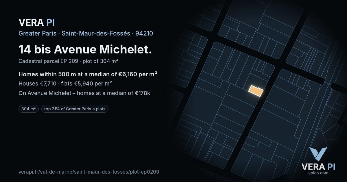 14 bis Avenue Michelet, Saint-Maur-des-Fossés at night – the plot lit, the parcels around coloured by the prices near them