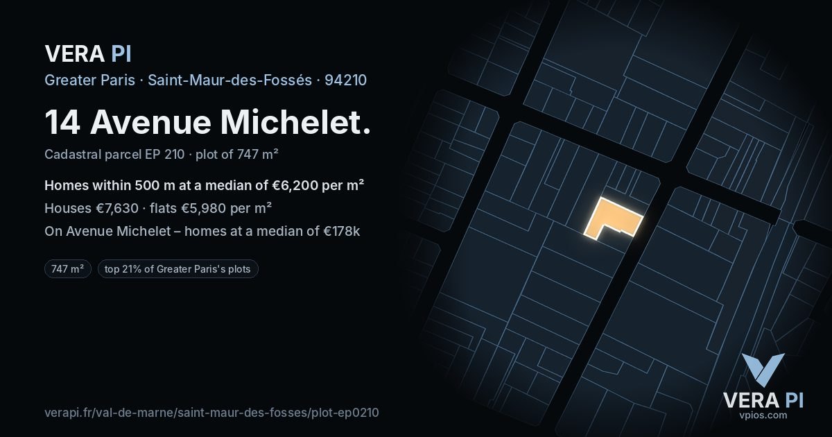 14 Avenue Michelet, Saint-Maur-des-Fossés at night – the plot lit, the parcels around coloured by the prices near them