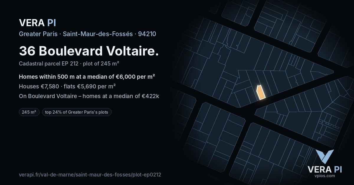 36 Boulevard Voltaire, Saint-Maur-des-Fossés at night – the plot lit, the parcels around coloured by the prices near them