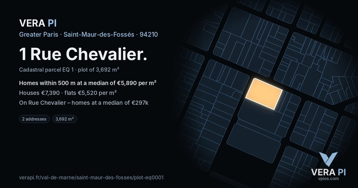 1 Rue Chevalier, Saint-Maur-des-Fossés at night – the plot lit, the parcels around coloured by the prices near them
