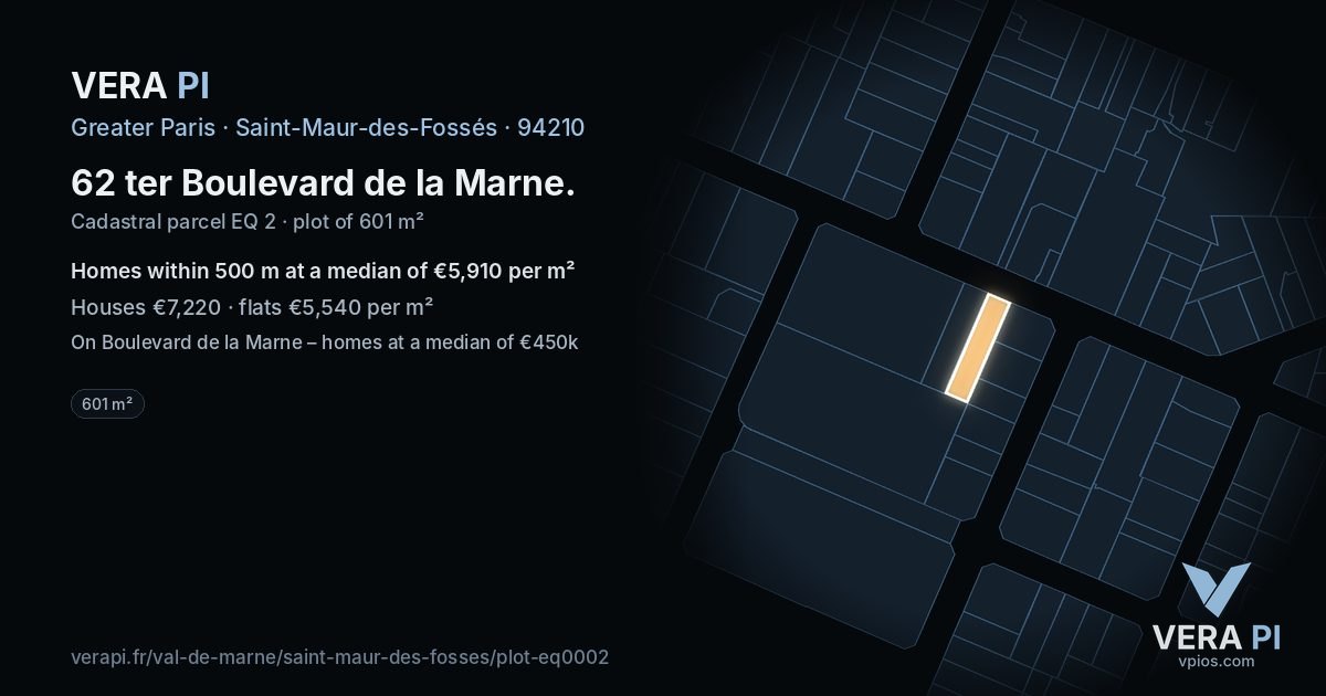 62 ter Boulevard de la Marne, Saint-Maur-des-Fossés at night – the plot lit, the parcels around coloured by the prices near them