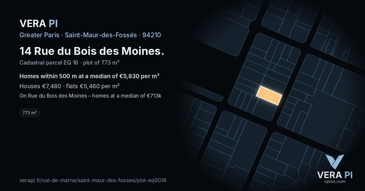 14 Rue du Bois des Moines, Saint-Maur-des-Fossés at night – the plot lit, the parcels around coloured by the prices near them