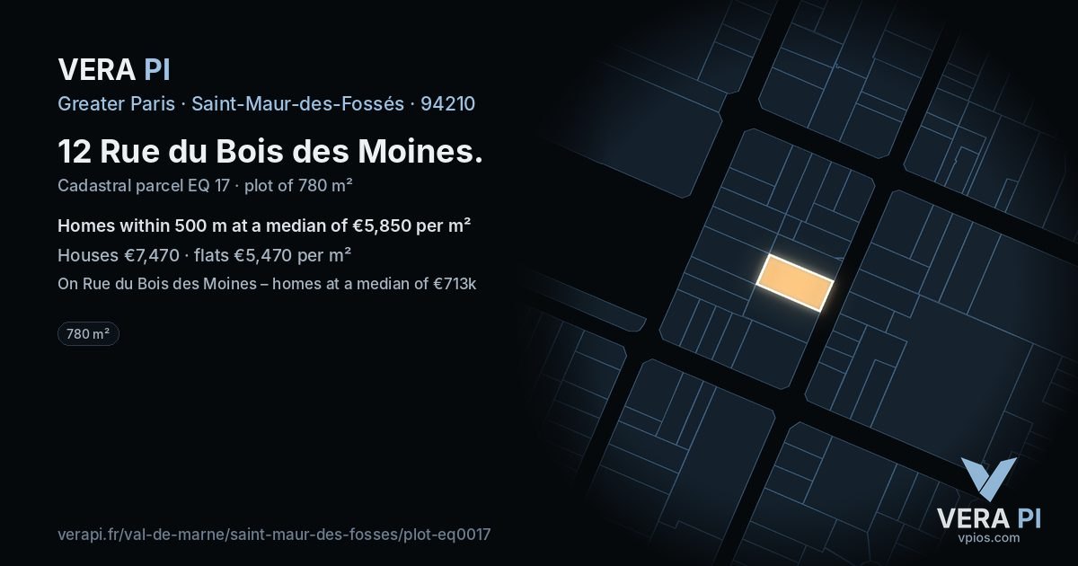12 Rue du Bois des Moines, Saint-Maur-des-Fossés at night – the plot lit, the parcels around coloured by the prices near them