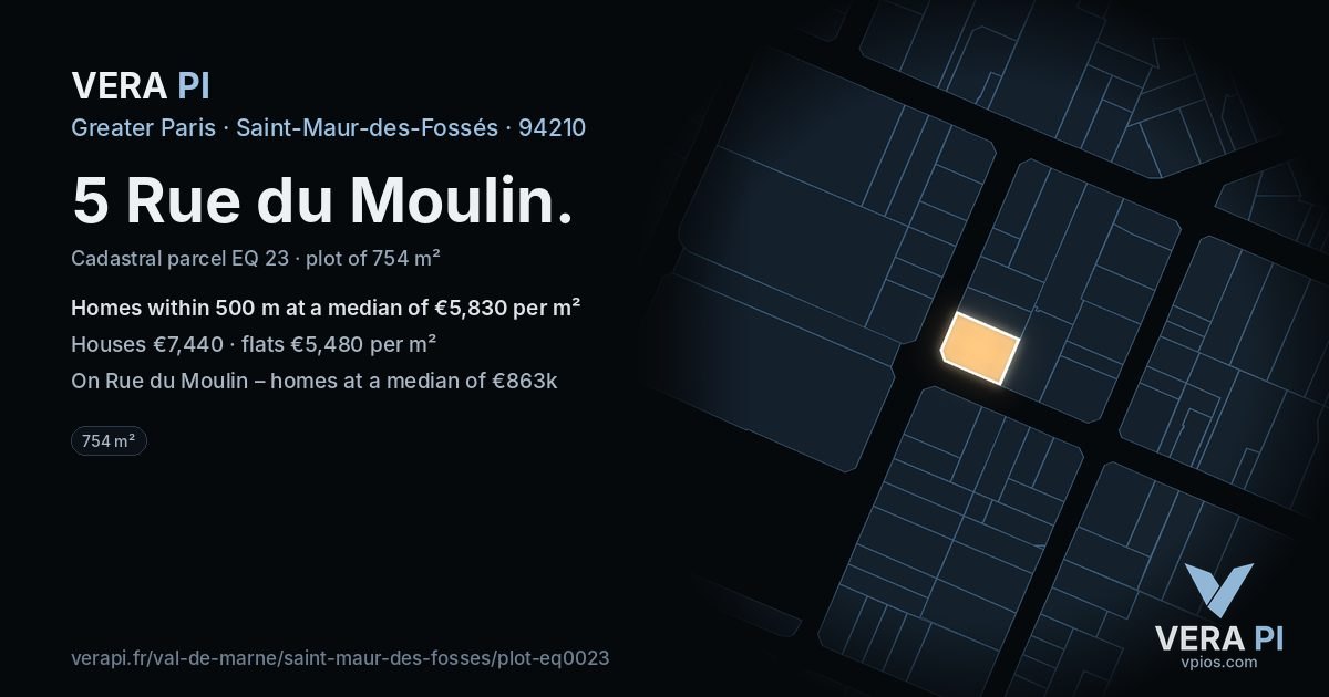 5 Rue du Moulin, Saint-Maur-des-Fossés at night – the plot lit, the parcels around coloured by the prices near them