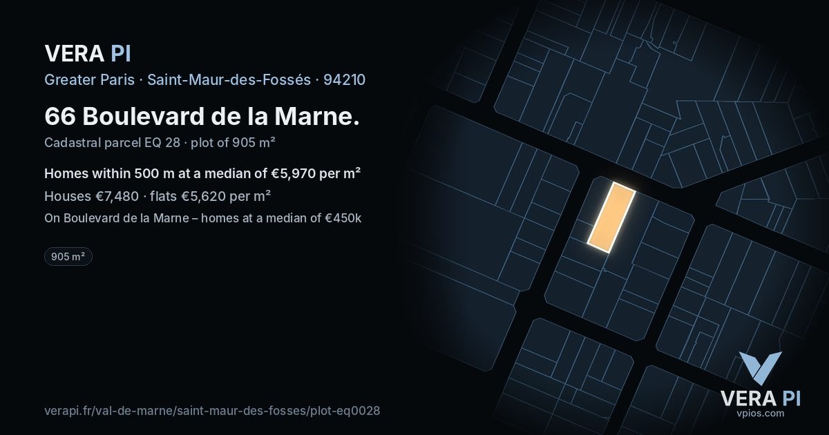 66 Boulevard de la Marne, Saint-Maur-des-Fossés at night – the plot lit, the parcels around coloured by the prices near them