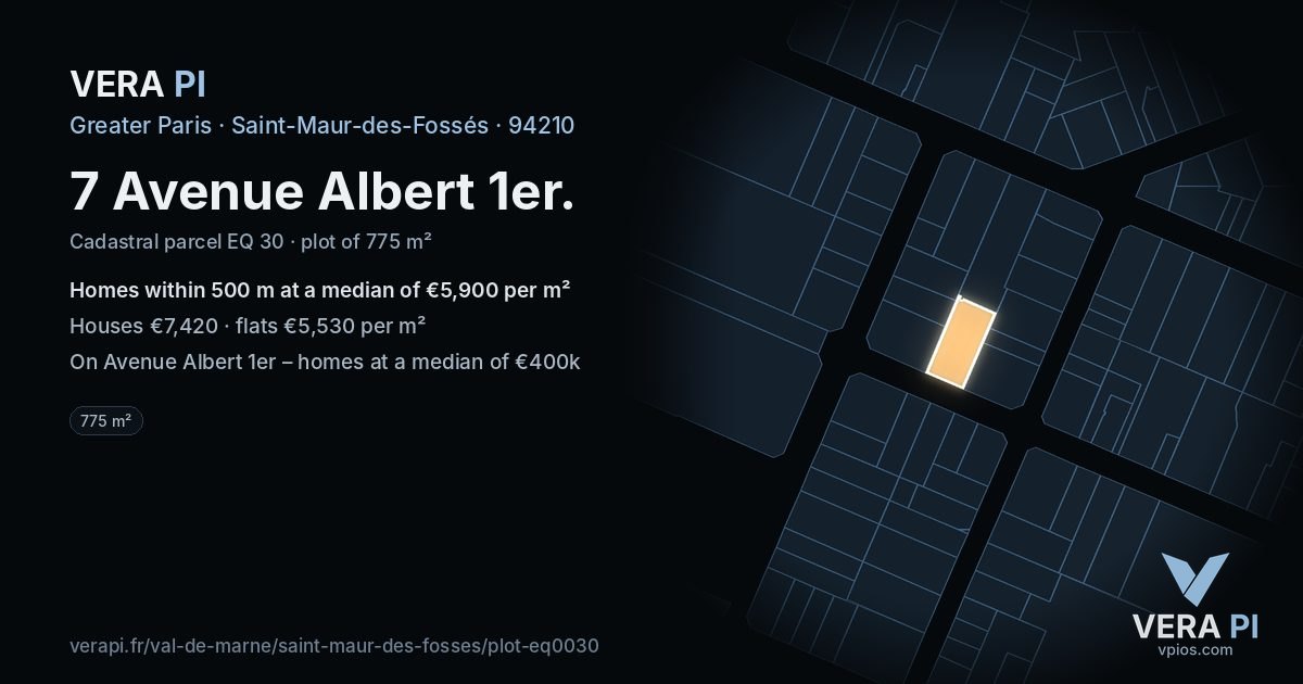 7 Avenue Albert 1er, Saint-Maur-des-Fossés at night – the plot lit, the parcels around coloured by the prices near them