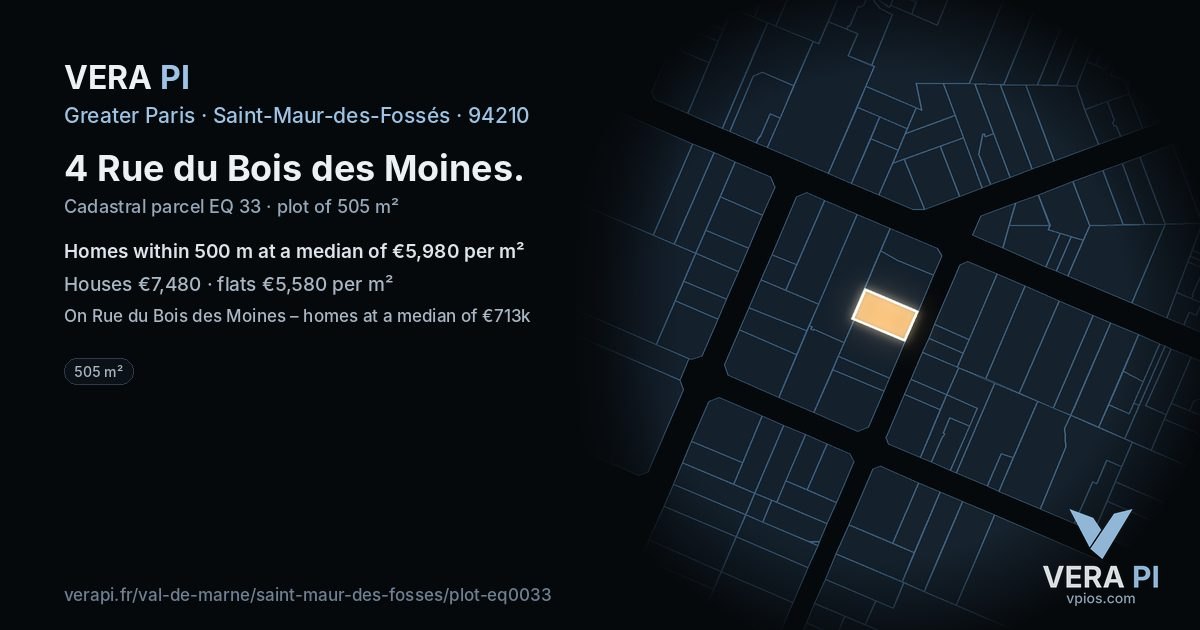 4 Rue du Bois des Moines, Saint-Maur-des-Fossés at night – the plot lit, the parcels around coloured by the prices near them