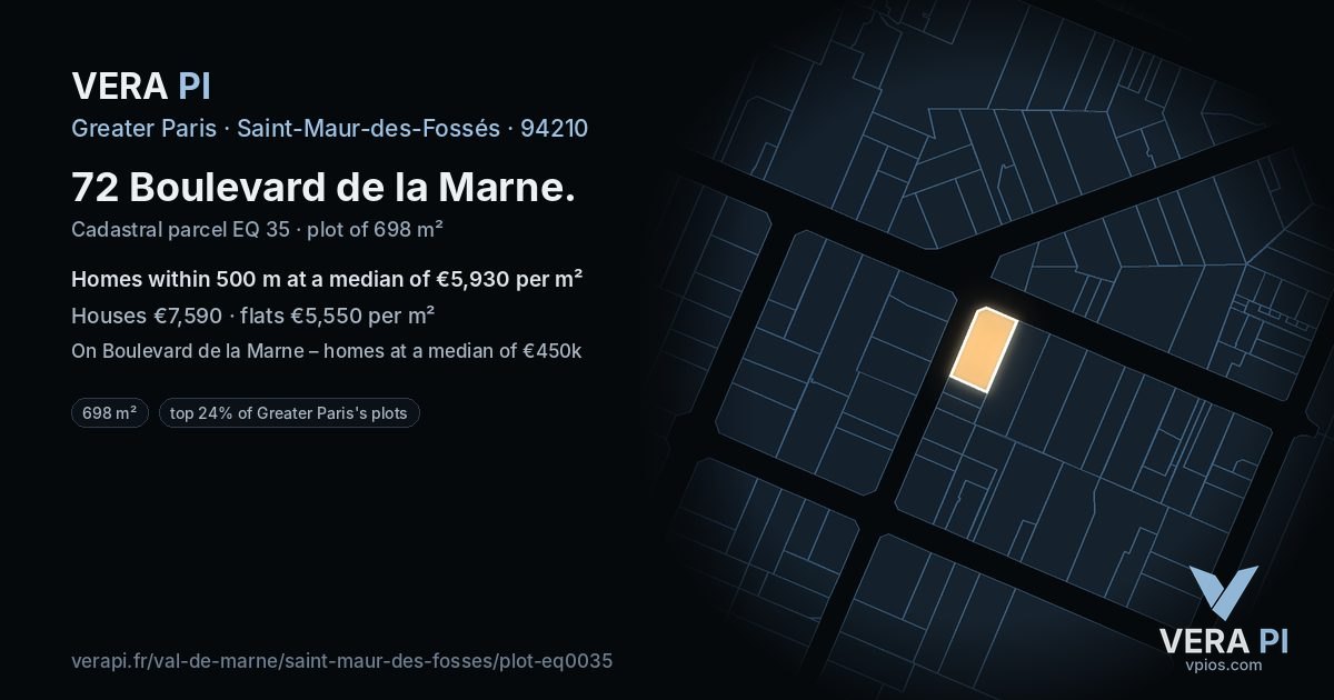 72 Boulevard de la Marne, Saint-Maur-des-Fossés at night – the plot lit, the parcels around coloured by the prices near them