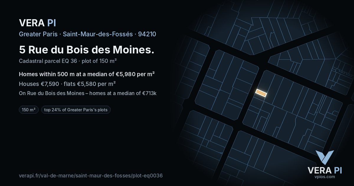 5 Rue du Bois des Moines, Saint-Maur-des-Fossés at night – the plot lit, the parcels around coloured by the prices near them