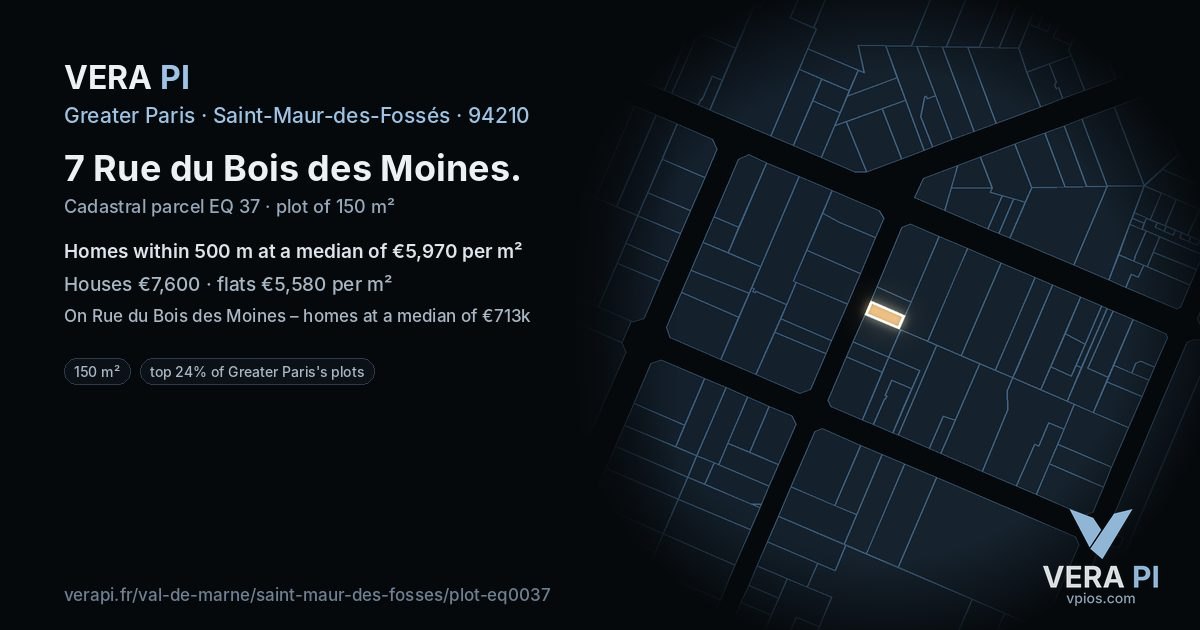 7 Rue du Bois des Moines, Saint-Maur-des-Fossés at night – the plot lit, the parcels around coloured by the prices near them