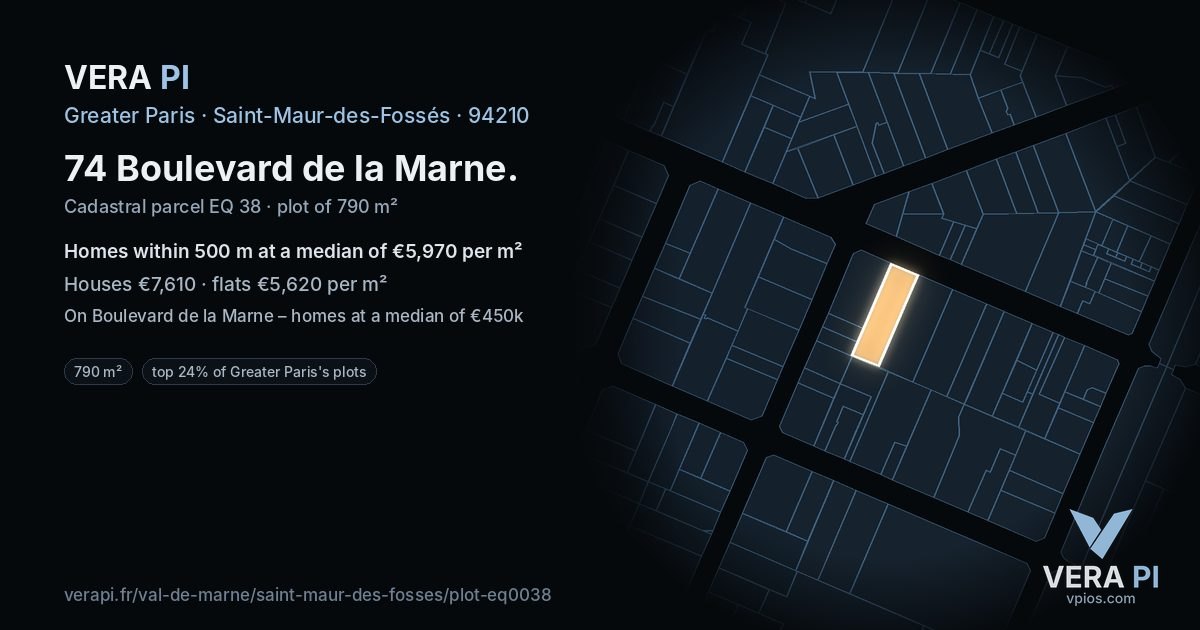 74 Boulevard de la Marne, Saint-Maur-des-Fossés at night – the plot lit, the parcels around coloured by the prices near them