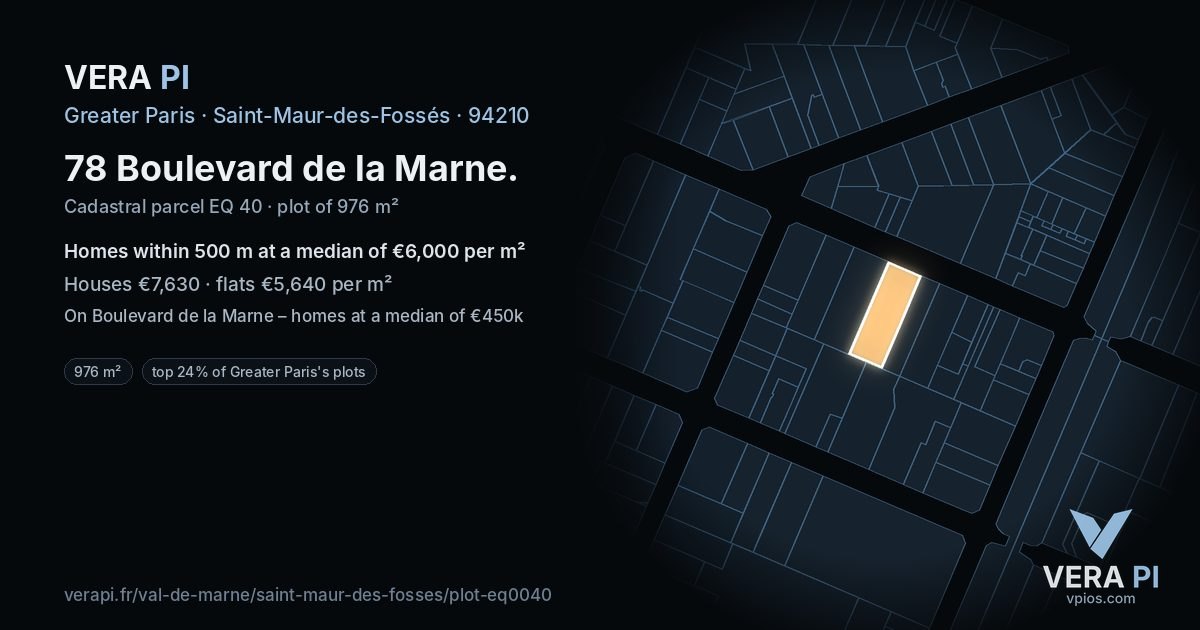78 Boulevard de la Marne, Saint-Maur-des-Fossés at night – the plot lit, the parcels around coloured by the prices near them