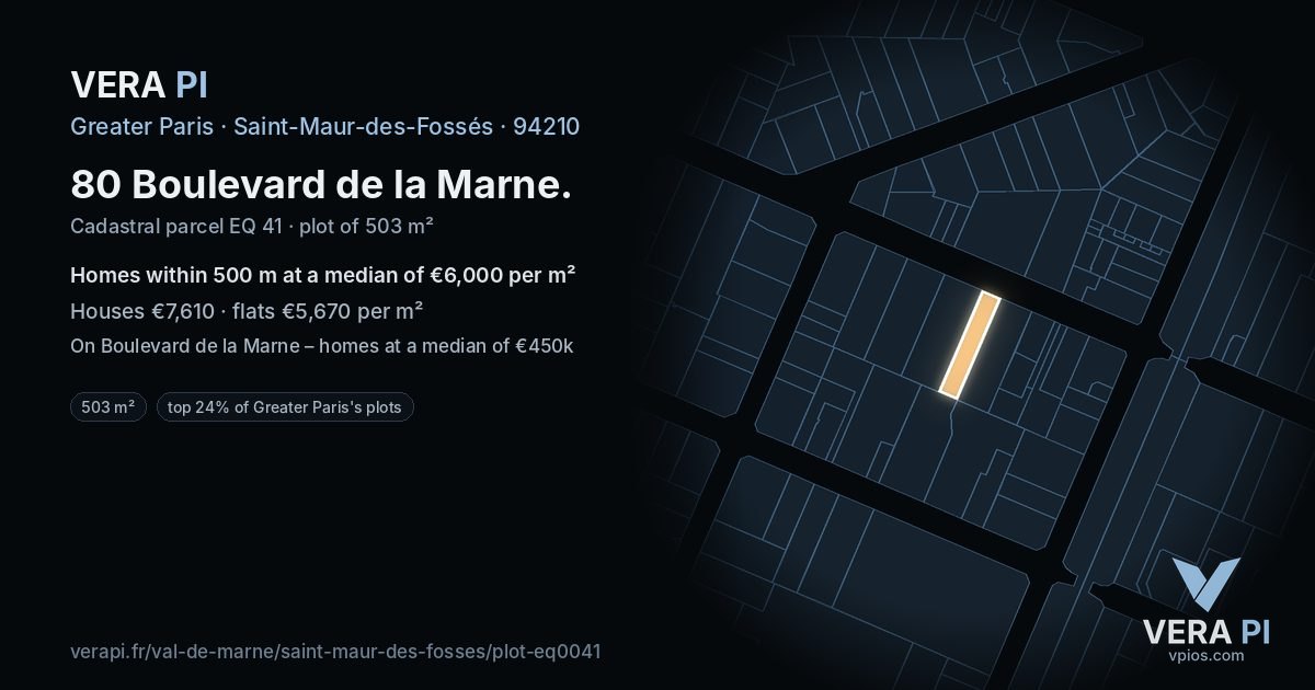 80 Boulevard de la Marne, Saint-Maur-des-Fossés at night – the plot lit, the parcels around coloured by the prices near them