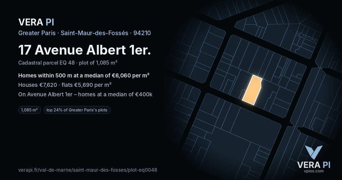 17 Avenue Albert 1er, Saint-Maur-des-Fossés at night – the plot lit, the parcels around coloured by the prices near them