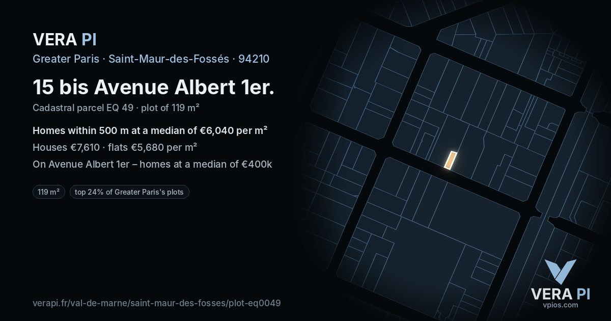 15 bis Avenue Albert 1er, Saint-Maur-des-Fossés at night – the plot lit, the parcels around coloured by the prices near them