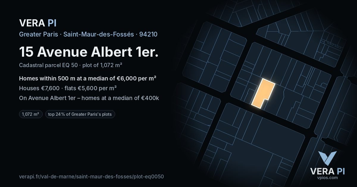 15 Avenue Albert 1er, Saint-Maur-des-Fossés at night – the plot lit, the parcels around coloured by the prices near them