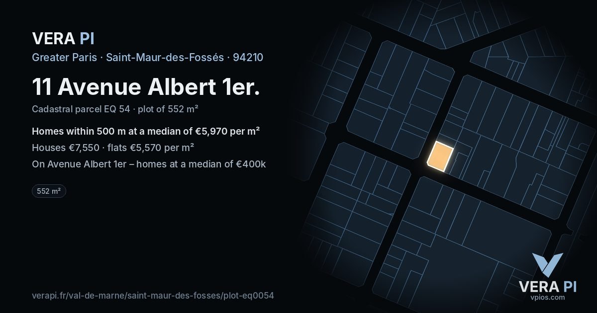11 Avenue Albert 1er, Saint-Maur-des-Fossés at night – the plot lit, the parcels around coloured by the prices near them