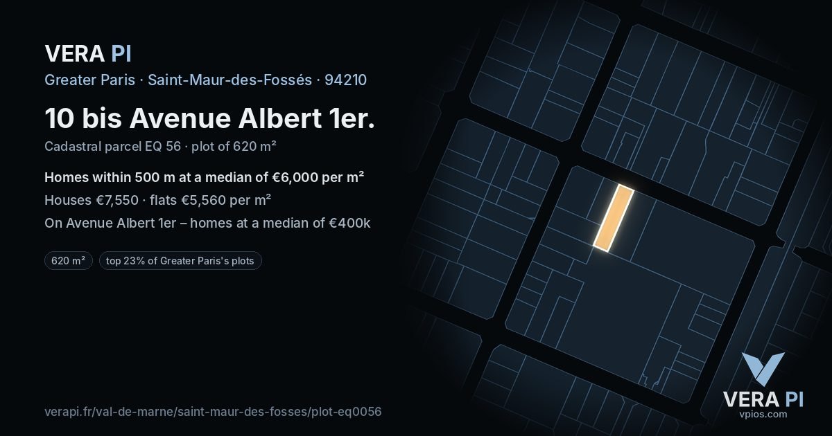 10 bis Avenue Albert 1er, Saint-Maur-des-Fossés at night – the plot lit, the parcels around coloured by the prices near them