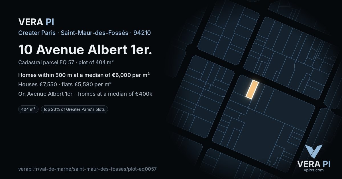 10 Avenue Albert 1er, Saint-Maur-des-Fossés at night – the plot lit, the parcels around coloured by the prices near them