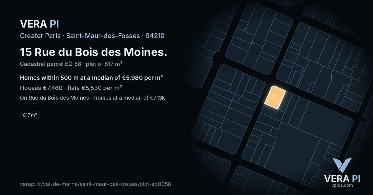 15 Rue du Bois des Moines, Saint-Maur-des-Fossés at night – the plot lit, the parcels around coloured by the prices near them