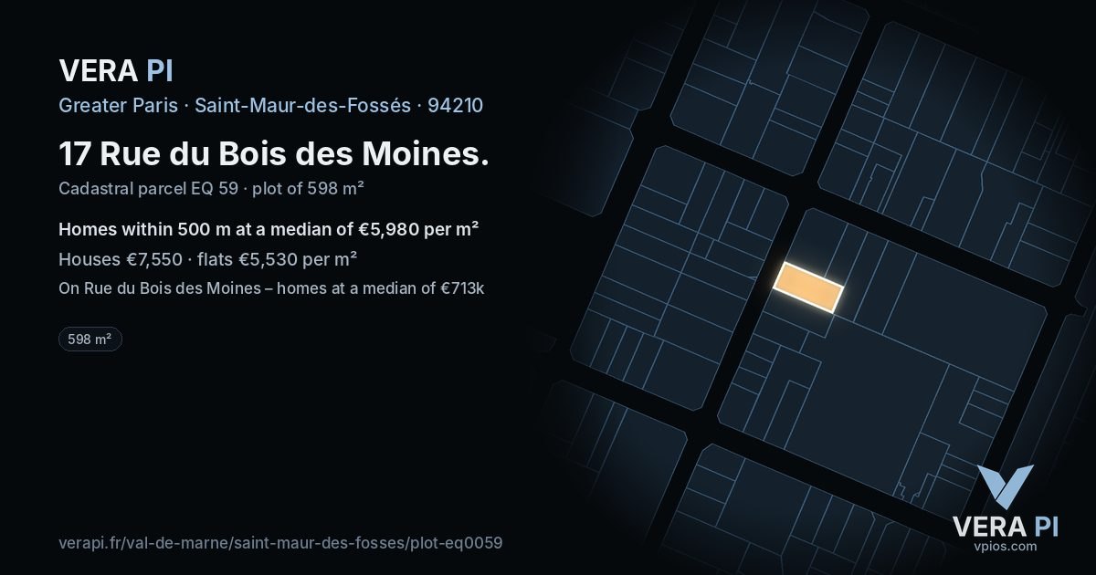 17 Rue du Bois des Moines, Saint-Maur-des-Fossés at night – the plot lit, the parcels around coloured by the prices near them