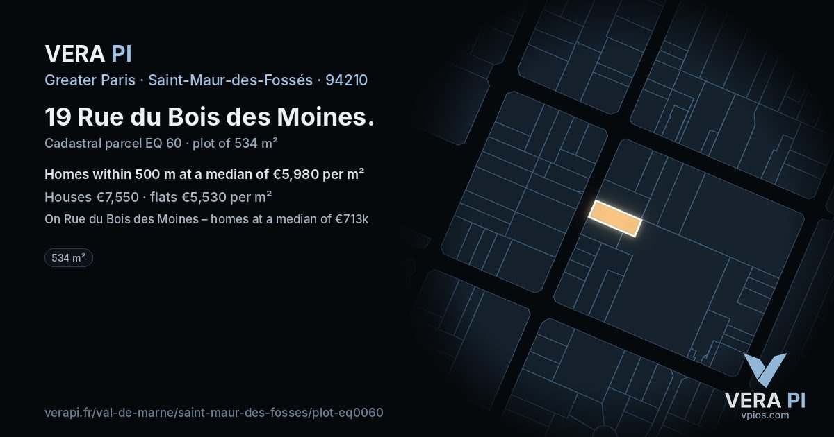 19 Rue du Bois des Moines, Saint-Maur-des-Fossés at night – the plot lit, the parcels around coloured by the prices near them