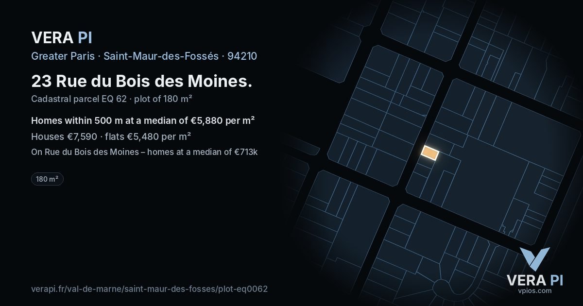 23 Rue du Bois des Moines, Saint-Maur-des-Fossés at night – the plot lit, the parcels around coloured by the prices near them