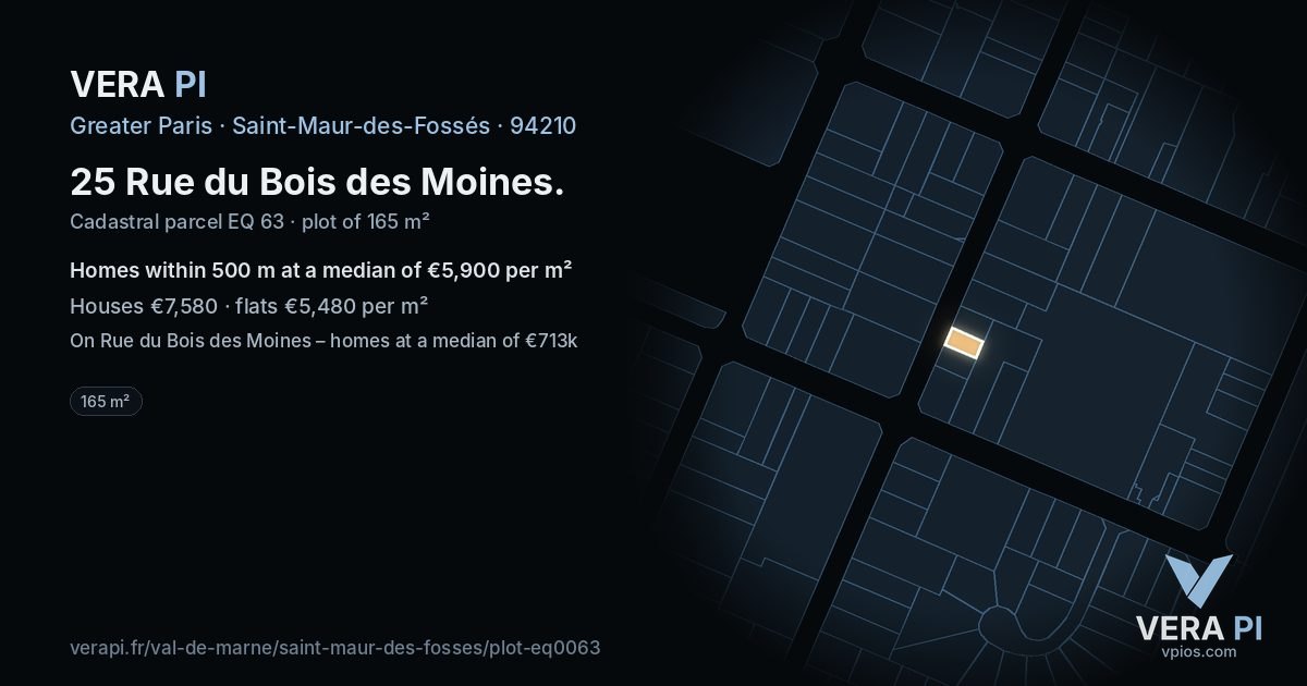 25 Rue du Bois des Moines, Saint-Maur-des-Fossés at night – the plot lit, the parcels around coloured by the prices near them