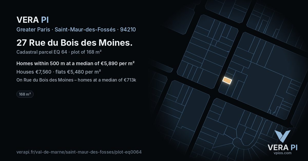 27 Rue du Bois des Moines, Saint-Maur-des-Fossés at night – the plot lit, the parcels around coloured by the prices near them