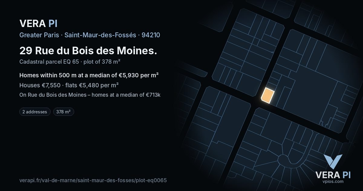 29 Rue du Bois des Moines, Saint-Maur-des-Fossés at night – the plot lit, the parcels around coloured by the prices near them