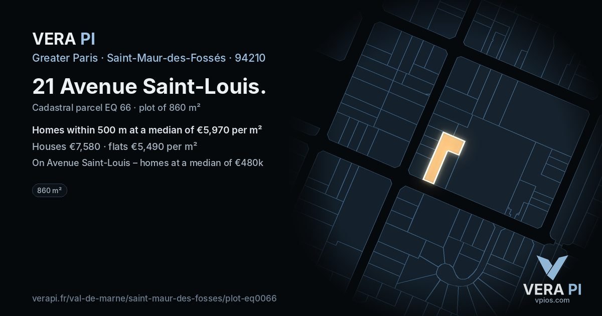 21 Avenue Saint-Louis, Saint-Maur-des-Fossés at night – the plot lit, the parcels around coloured by the prices near them